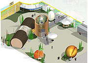 Simulation des Erlebnisparks mit überdimensionalen landwirtschaftlichen Produkten © BBV